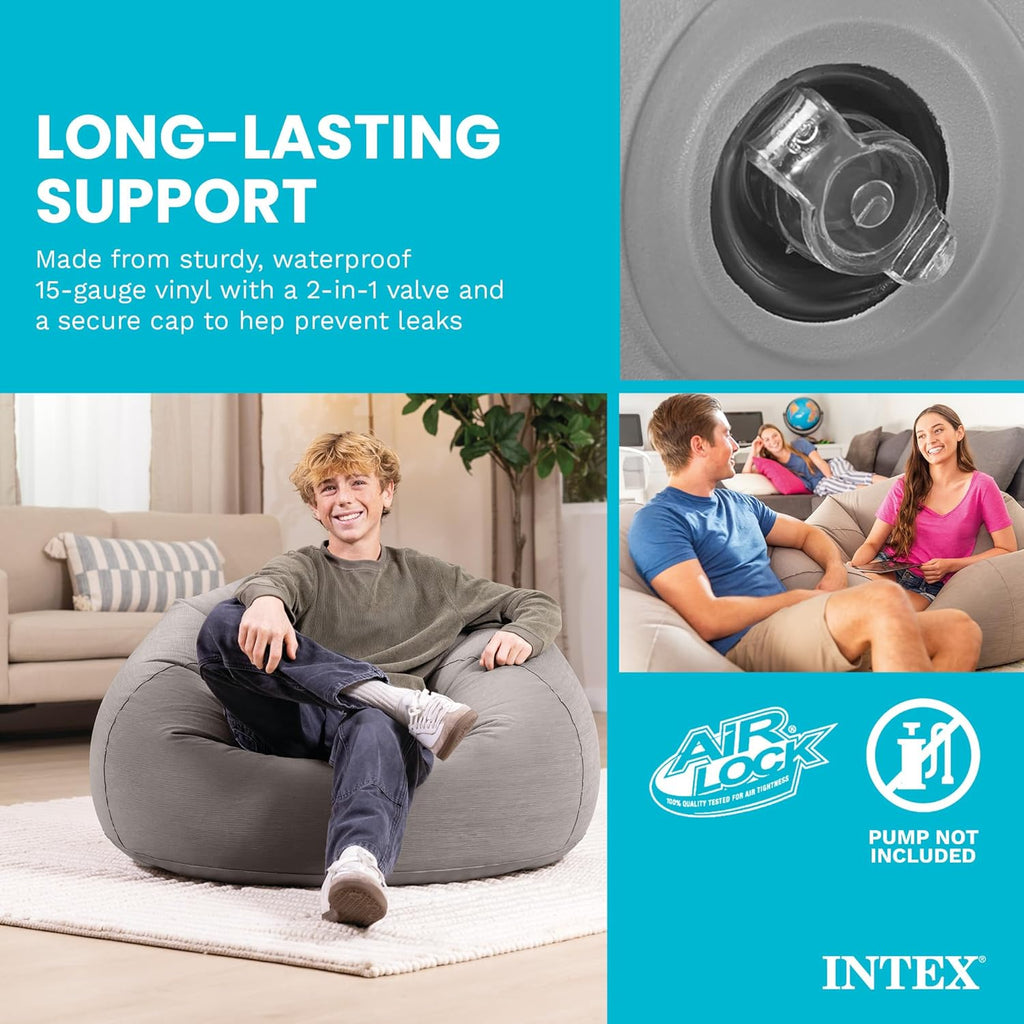 INTEX 68579EP Beanless Bag Inflatable Lounge Chair: Corduroy Textured Flocking – Durable Vinyl – Folds Compactly – 220lb Weight Capacity – 45" x 45" x 28"