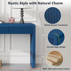 Knocbel Console Table with 3 Fluted Drawers, Rustic Sofa Tables with Solid Wood Veneer & Wood Grain for Entryway Hallway Living Room, 55.1" W x 15.8" D x 29.8" H, Navy