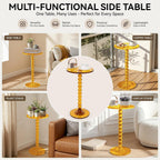 Acrylic Round Side Table Clear End Stand with Column Base Transparent Modern Pedestal Drink Storage Small Space Bedside Nightstand for Living Room Bedroom Balcony Home Decor Orange