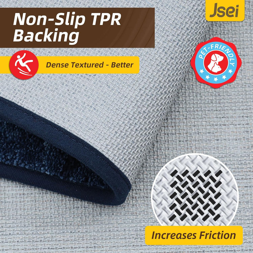 JSEI Dirt Trapper Door Mat 24"x36", Non-Slip Doormats Washable Entryway Mat, Welcome Floor Mat Absorbent Low Profile Dog Door Mats for Front Back Door, Wet Shoes & Paws, Blue