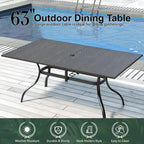 Patio Dining Table for 6,Large Rectangle Outdoor Table with Adjustable Umbrella Hole,63"x 38"x 28",Brown