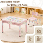 4 in 1 Kids Table and 2 Chairs Set, Reversible Tabletop, Pink | Double-Sided Graffiti/Block Building Tabletop, Adjustable Height, Under-Table Storage, 4 Storage Bins, Toddler Activity Desk