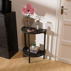 End Table, Half Moon Side Tables, Living Room Half Round 2 Tier Table for Small Space, Living Room Bedroom Couch Tables with Storage Shelf (Black)