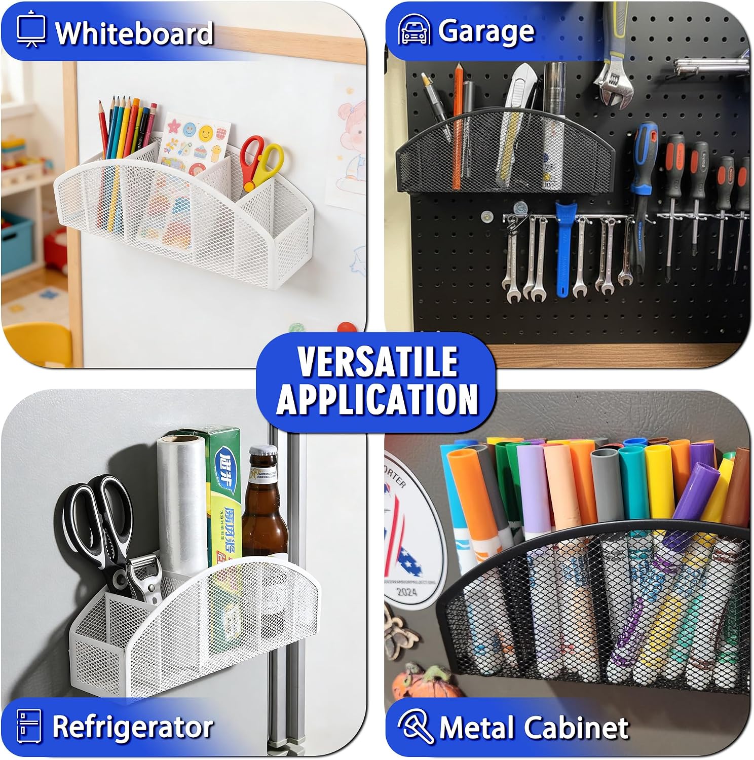 Magnetic Dry Erase Marker Holder for Whiteboard, 10 inch Large Capacity Whiteboard Marker and Spray Holder, 5 Slots Magnetic Fridge Organizer for Office, Classroom, Home (White)