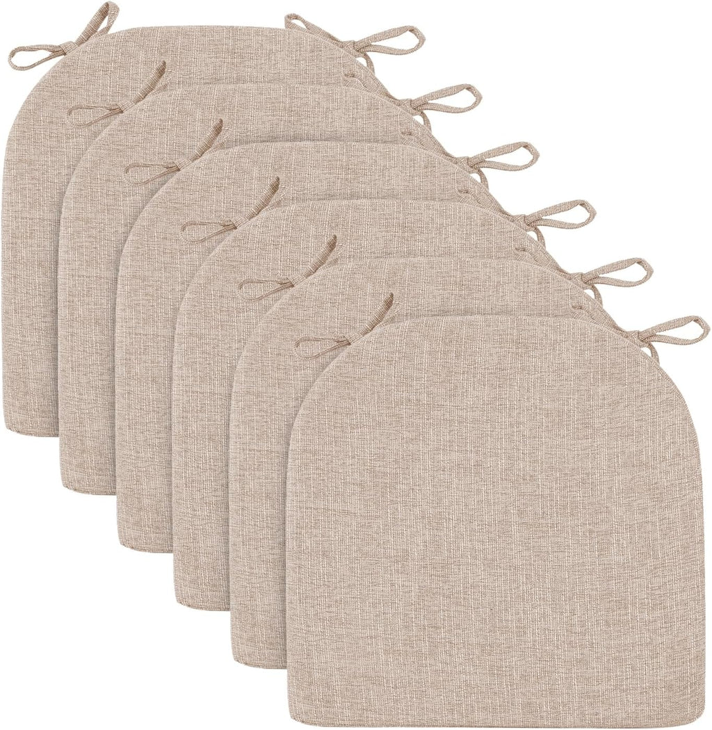 Wellsin Chair Cushions for Dining Chairs 6 Pack - Kitchen Chair Cushions with Ties and Non-Slip Backing - Dining Chair Pads 16"X16"X2", Oatmeal Beige