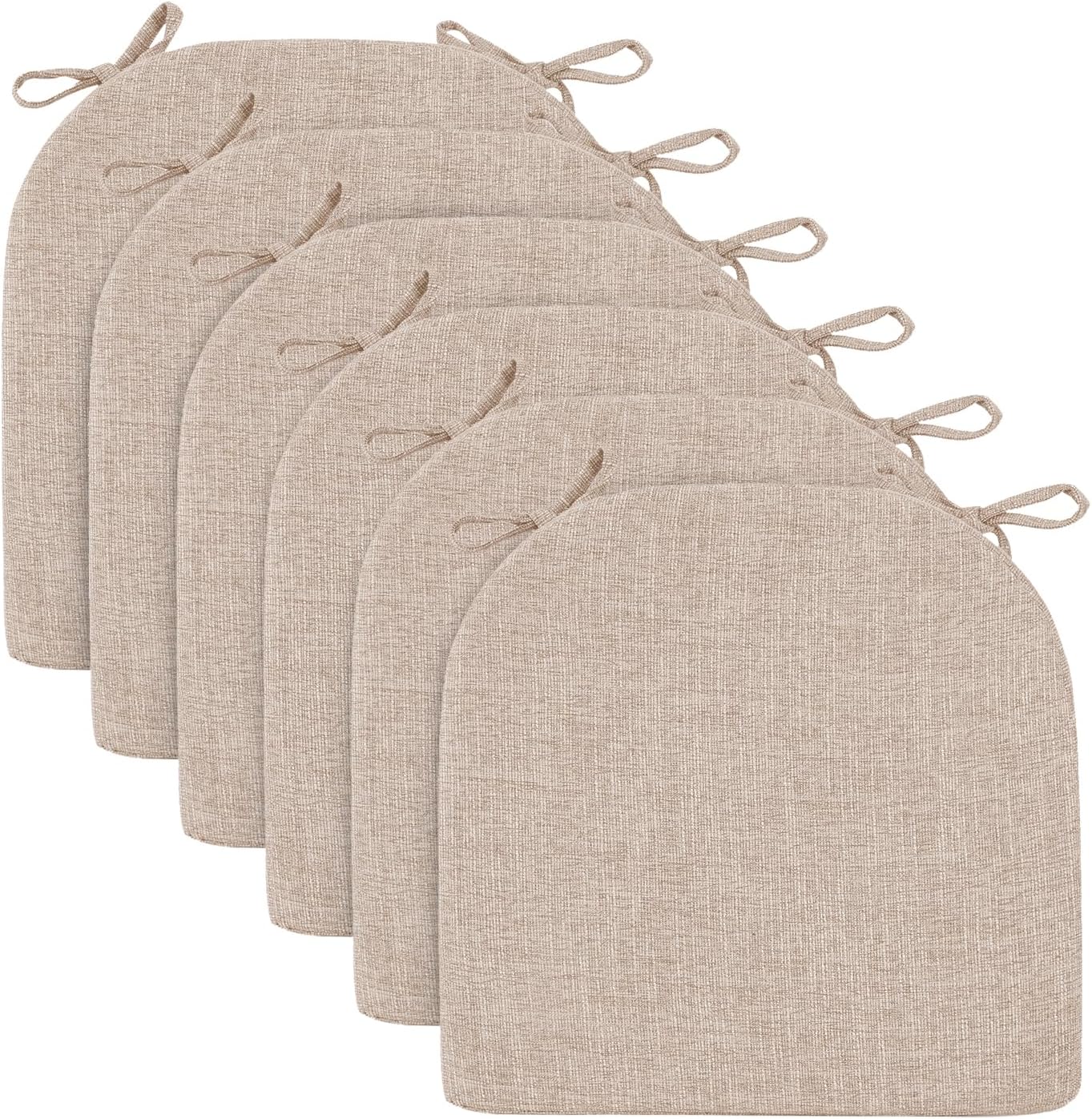 Wellsin Chair Cushions for Dining Chairs 6 Pack - Kitchen Chair Cushions with Ties and Non-Slip Backing - Dining Chair Pads 16"X16"X2", Oatmeal Beige
