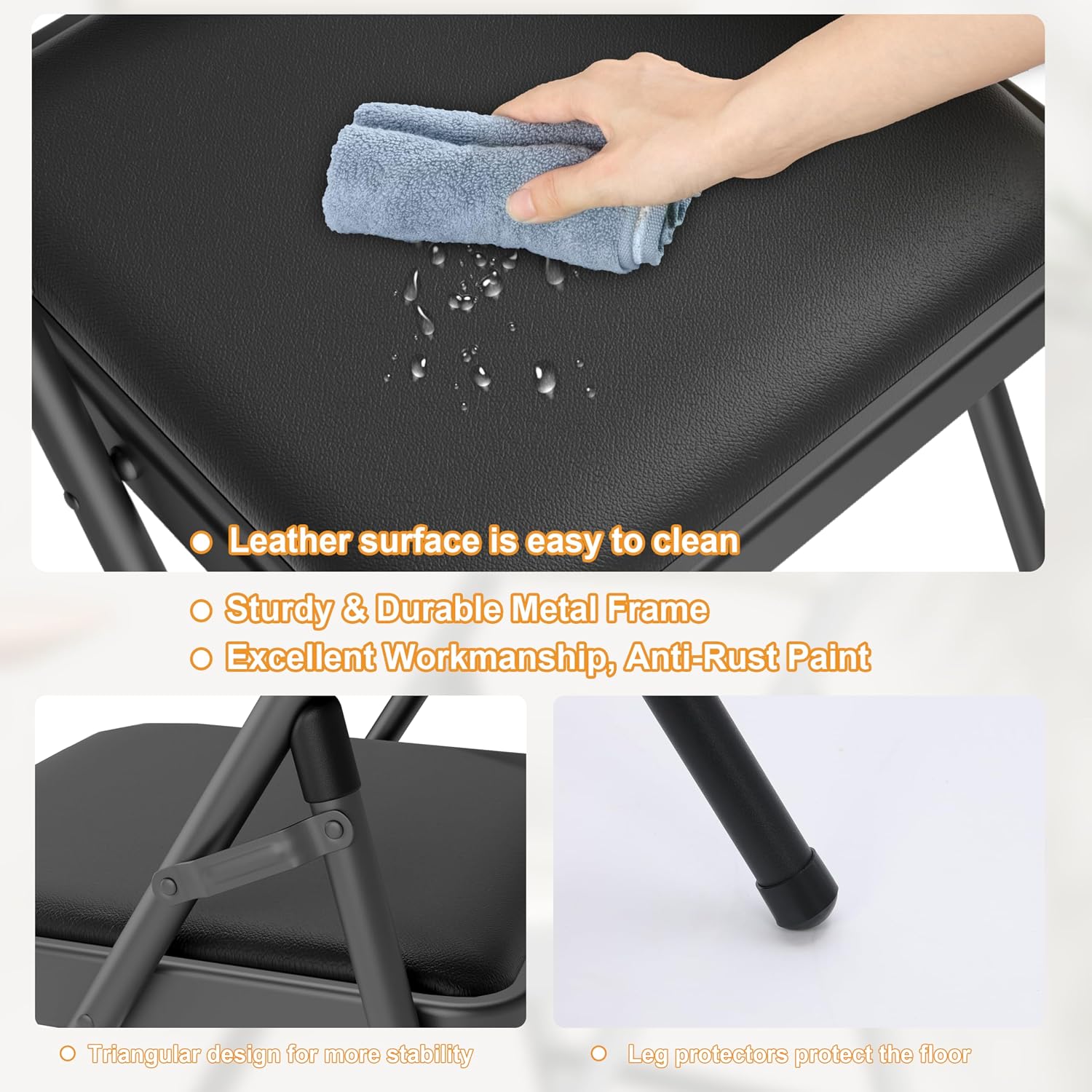 Folding Dining Table Set, 6FT Foldable Plastic Table with Carrying Handle & 6 PU Leather Padded Folding Chairs, Portable Table and Chairs Set for Indoor Outdoor Party Wedding Picnic Event