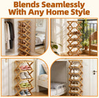 9 Tier Bamboo Shoe Rack, Heavy Duty Foldable Shelf Needing No Setup | Versatile Space-Saving & Sturdy Collapsible Bamboo Shoe Rack Organizer for Closet, Entryway, Over-Door, Dorm or Bedroom Use