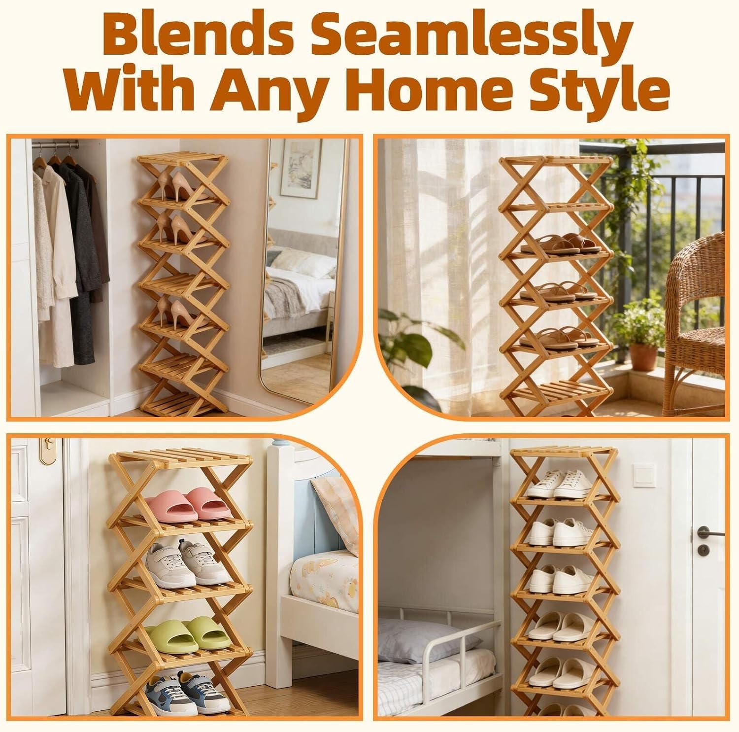 9 Tier Bamboo Shoe Rack, Heavy Duty Foldable Shelf Needing No Setup | Versatile Space-Saving & Sturdy Collapsible Bamboo Shoe Rack Organizer for Closet, Entryway, Over-Door, Dorm or Bedroom Use