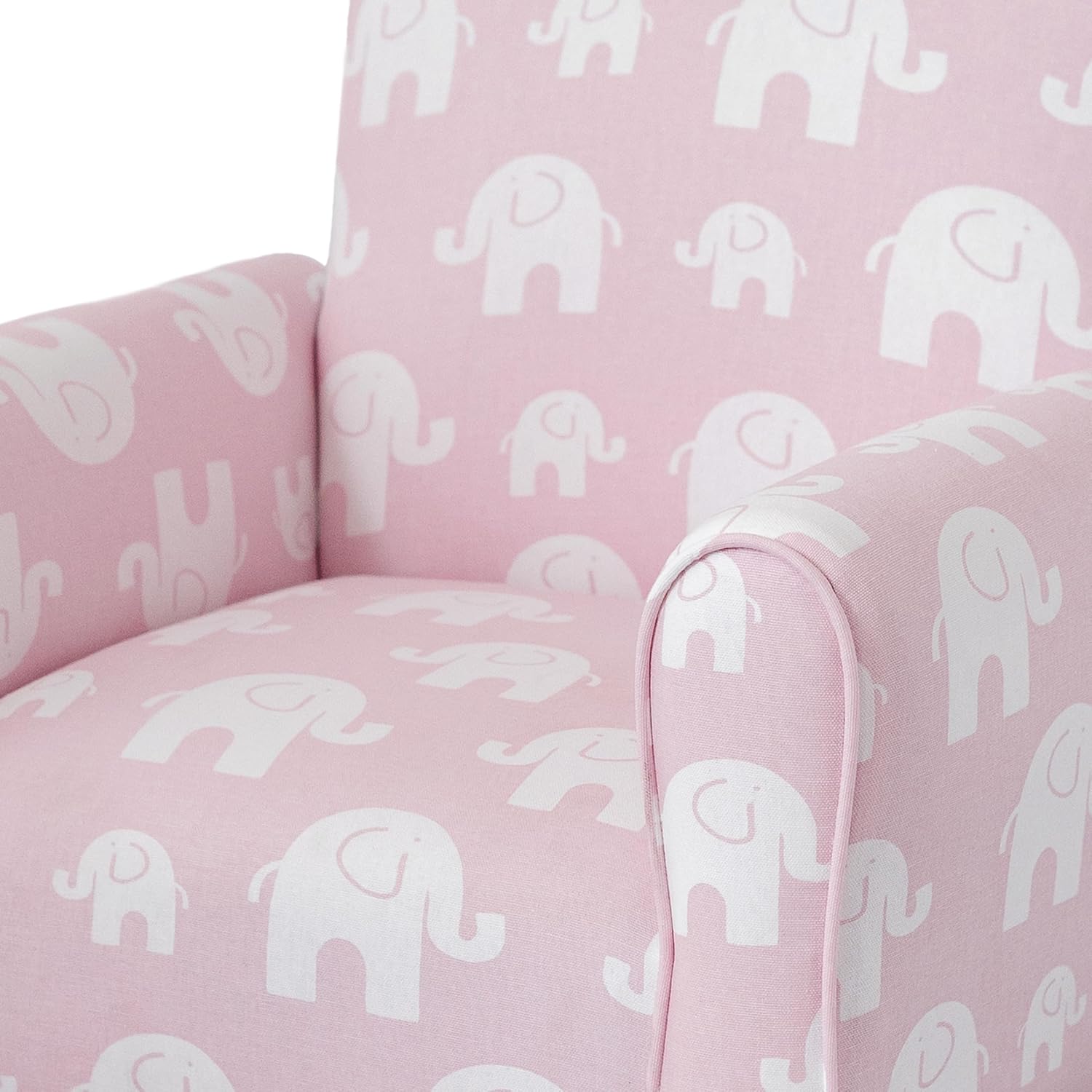 Toddler Personalized Armchair, Kids Upholstered Rocking Chair with Personalization, Toddler Chair with Personalized Name, Comfy Child Armchair, (Pink Elephants Print, Legs)