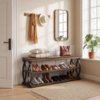 Tribesigns Entryway Shoe Storage Bench, 3-Tier Industrial Wooden Shoe Rack with Storage, Rustic Shoe Organizer with Sturdy Metal Frame for Hallway, Living Room, Closet