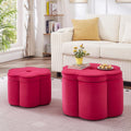 Set of 2 Ottoman with Storage,Flower Shape Petal Upholstered Storage Bench Large Ottoman for Living Room Bedroom Entryway (Rose Pink+ Velvet)