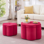 Set of 2 Ottoman with Storage,Flower Shape Petal Upholstered Storage Bench Large Ottoman for Living Room Bedroom Entryway (Rose Pink+ Velvet)