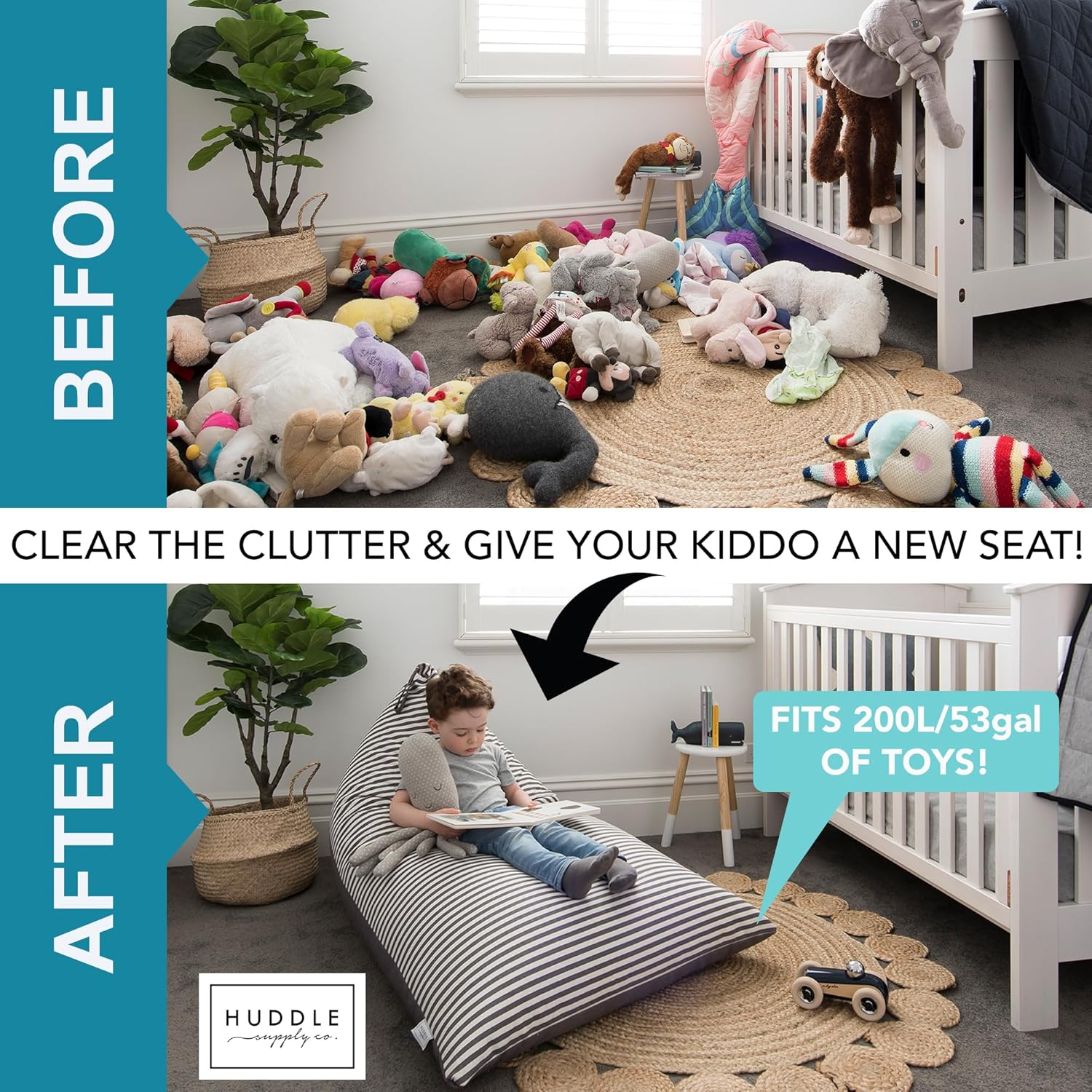 Huddle Original Stuffed Animal Storage Chair Washable Bean Bag Cover (No Filler) for the Perfect Kids Bean Bag Chair. XL Bean Bag Stuffed Animal Storage Bags | Store 100+ Toys 100% Cotton Canvas Grey