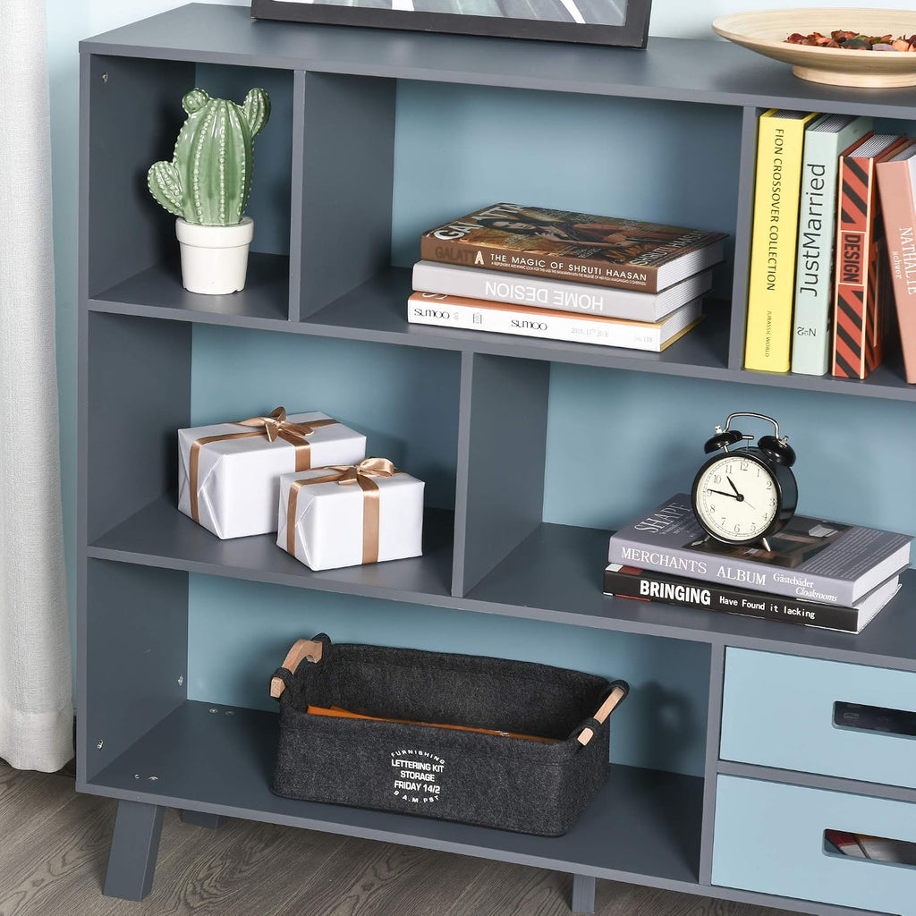 3 Tier Child Bookcase Open Shelves Cabinet Floor Standing Cube Storage Organizer with Drawers Dark Blue