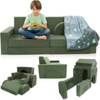 12-Piece Modular Kids Play Couch - Soft & Durable Toddler Couch with CertiPUR US Foam, Washable Covers - Playroom Furniture, Kids Sofa for Lounge, Living Room & Playroom - Green