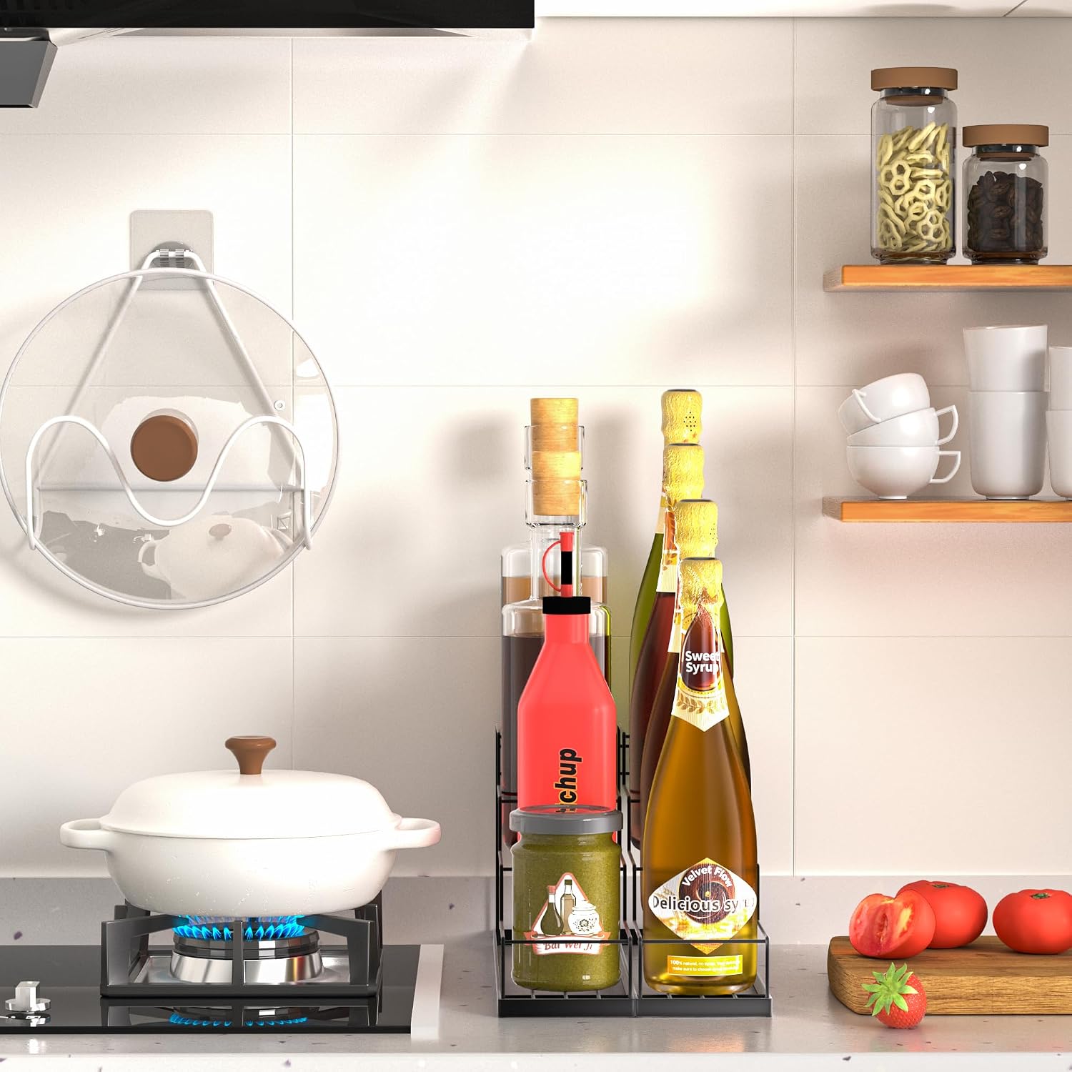 Invech Coffee Syrup Organizer Rack 2 Pack, Metal Syrup Holder for Coffee Bar Kitchen, 4-Tier Coffee Station Organizer for 8 Bottles Syrup Wine Dressing