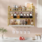 Hoctieon Wall Mount Wine Rack, Wall Mounted Wine Bottle Rack for Display and Storage, Hanging Bottle Holder, for Living Room, Dining Room, Bar, Wine Cellar, Gold&White