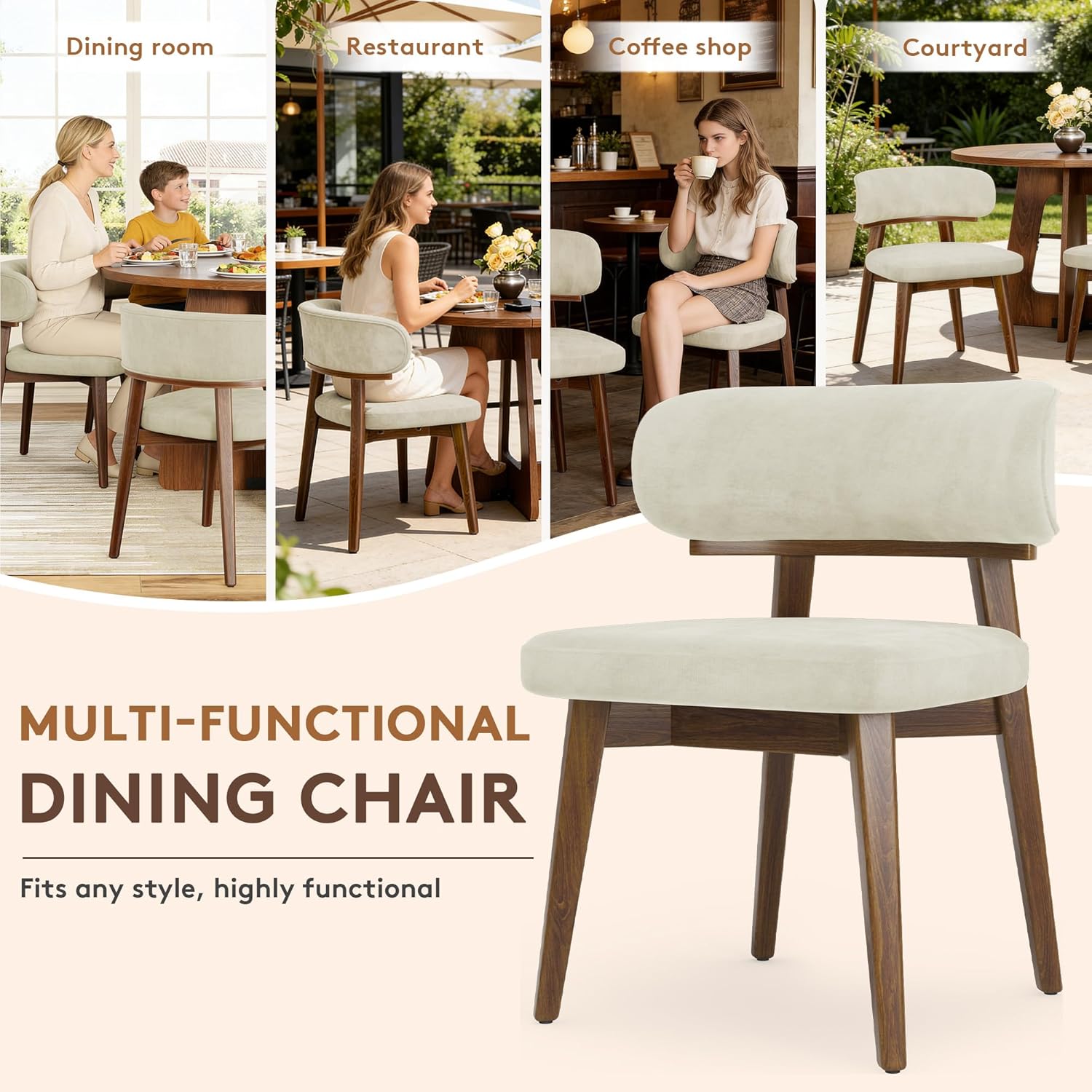 Dining Chairs Set of 4, Modern Upholstered Dining Chairs, Wooden Kitchen Chairs for Dining Room with Ergonomic Curved Backrest
