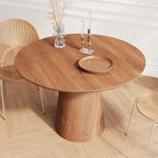 43" Round Dining Table Modern for 4, Natural Wood Grain Circle Kitchen Table with Cone Wood Pedestal Base, Mid Century Circular Dining Table for Living Room, Walnut