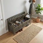 SIMPLIHOME Brooklyn Entryway Storage Bench - 48 inch Wide Solid Wood Storage Seat in Aged Grey, Contemporary Bench for Entryway or Living Room with Lift-Up Lid and Slatted Backrest