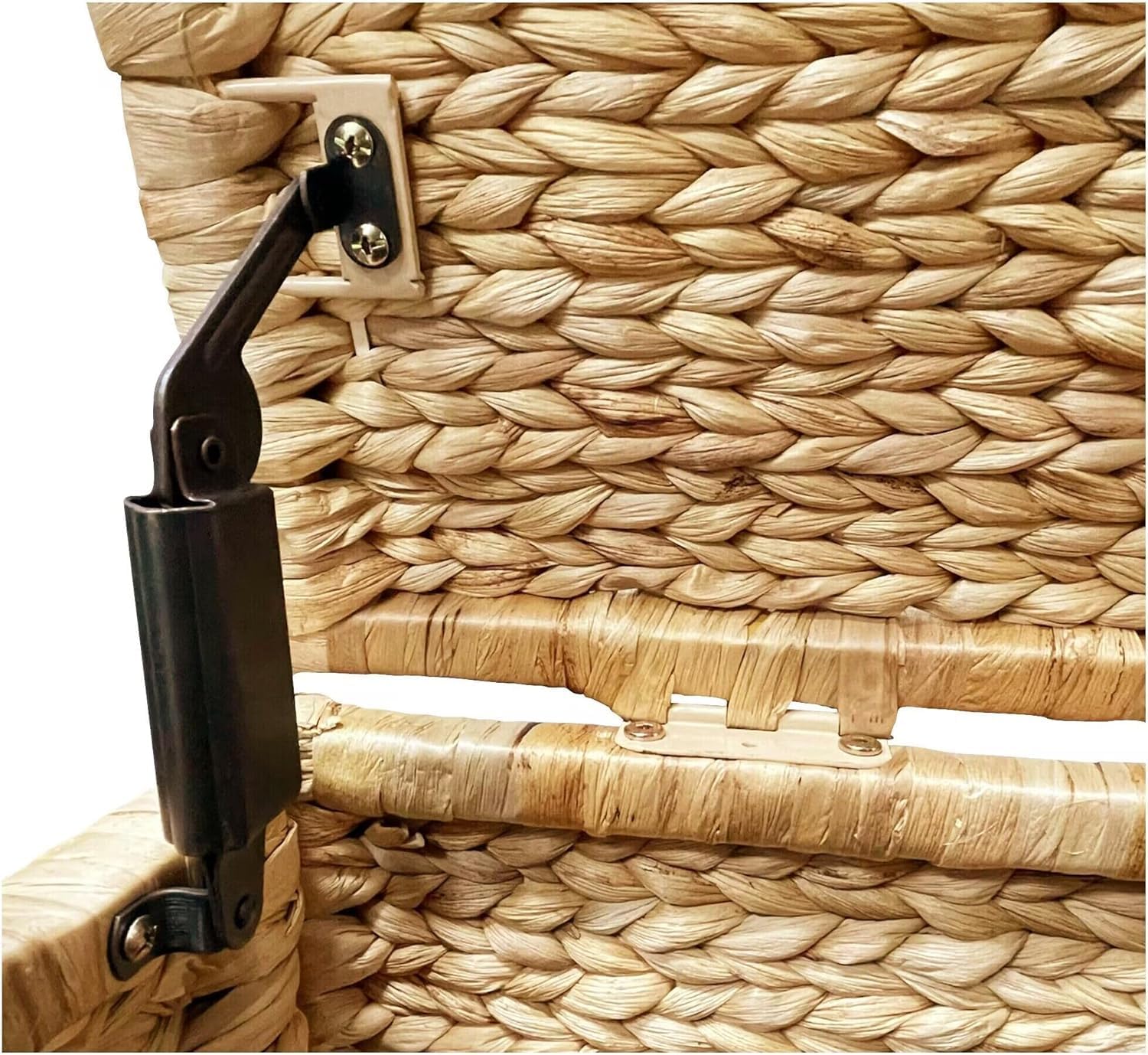 eHemco Water Hyacinth Wicker Storage Trunk with Metal Frame, Decorative Blanket Chest & Storage Box, Farmhouse Woven Storage for Bedroom, Living Room & Entryway, Natural, 30 x 17.5 x 17.5 Inch