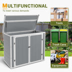 Storage Shed Outdoor Weatherproof Resin Storage Shed with Floor 41 Cu.Ft with Gas Spring, Lockable Doors for Trash Can Storage, Garden Tools, Suitable for patios, Poolside（Light Grey）