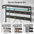 40" Industrial Hall Tree, 3-in-1 Entryway Coat Rack Shoe Bench with 8 Hooks & 3-Tier Storage Shelf, Heavy Duty Metal Frame Mudroom Organizer, Black
