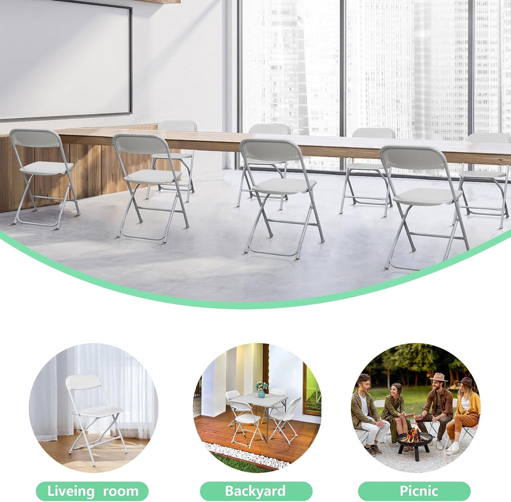 OLLODOT 50 Pack White Folding Chairs with 350-LBS Capacity, Lightweight Portable Indoor Outdoor Chairs, Stackable Commercial Seat with Steel Frame for Office, Party, Events, Wedding, Kitchen &Dinning