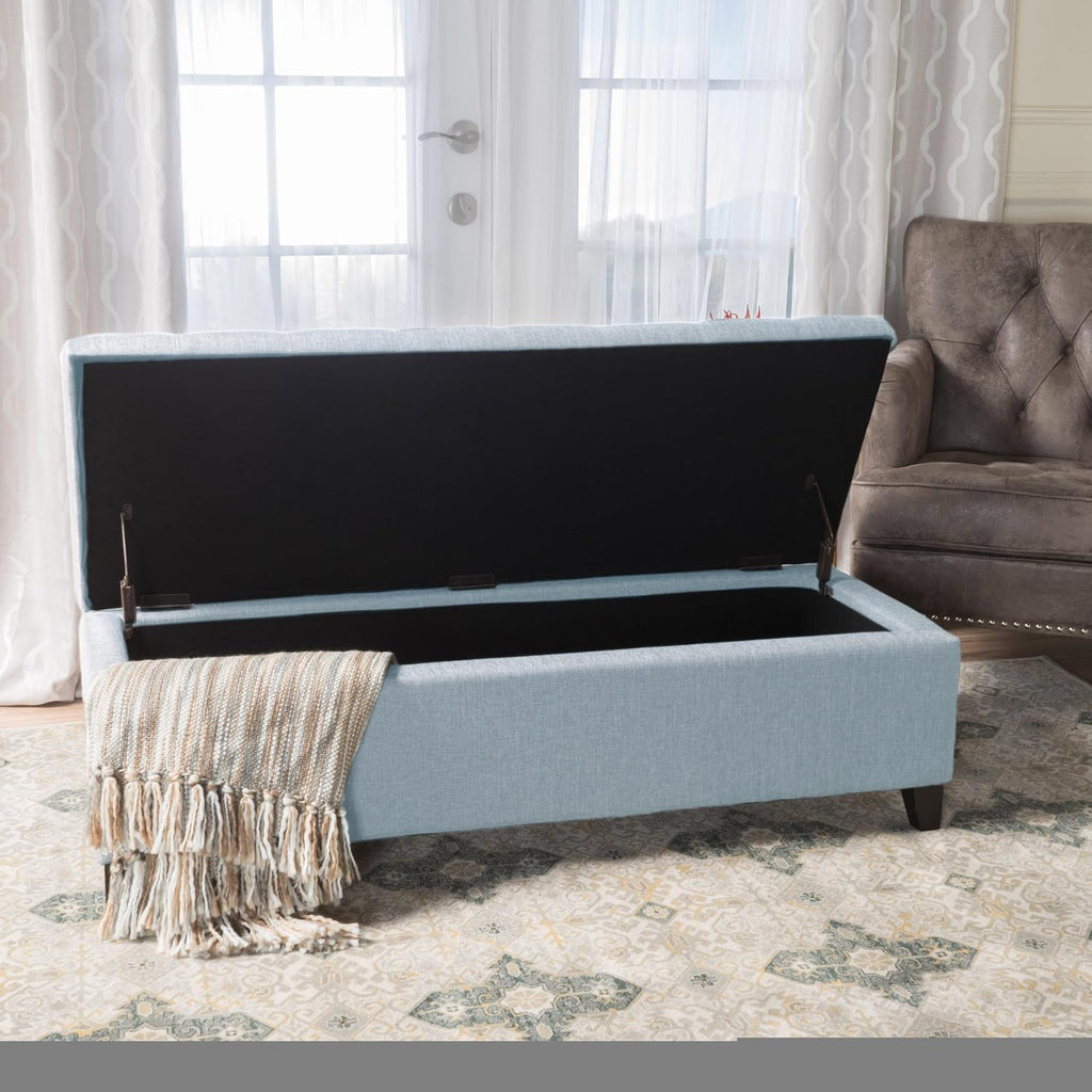 Storage Ottoman Bench, End of Bed Ottoman Bench Legs, Upholstered Entryway Storage Bench, for Bedroom, Living Room, Holds up to 250 lb, Beige (Light Sky)