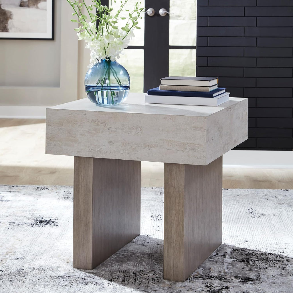 Signature Design by Ashley Jorlaina Modern End Table with Heat Resistant, Scratch Resistant and Fade Resistant Surface, Light Gray & Light Brown