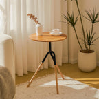 RECCI Small Round Side Table, Modern Solid Wood End Table with FSC Certified Wood & Knotted Metal Frame, Small Accent Couch Sofa Side Table for Living Room Bedroom, Oak
