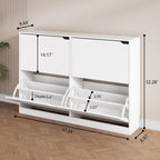Shoe Storage Cabinet, Wood Shoe Organizer for Entryway with 3 Flip Drawers, Freestanding Shoe Rack with Adjustable Shelf, Narrow Shoe Dresser for Front Door Entrance (White, 4 Drawers)