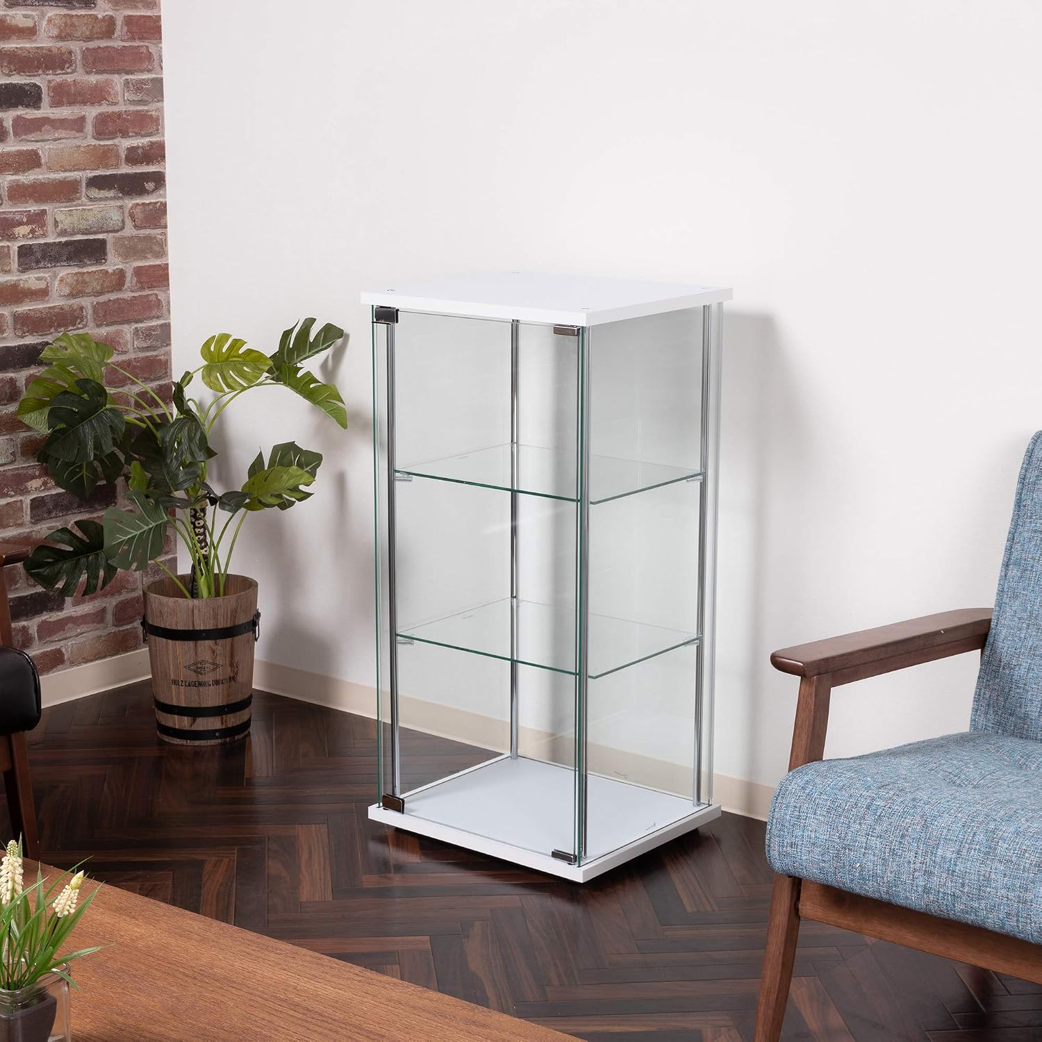 Fuji Boeki 97300 Collection Case, Figure Case, 3 Tiers, Width 16.7 x Depth 14.4 x Height 33.9 inches (42.5 x 36.5 x 86 cm), White, Tempered Glass, Full Glass, Assembly Required