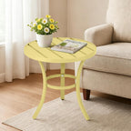 Outdoor Round Side Table, Small Metal Table Patio End Table Coffee Bistro Table for Indoor Outdoor (Light Yellow)