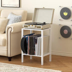 TUTOTAK 2-Tier End Table,Record Player Stand with Vinyl Record Storage up to 100 Albums,Multi-Functional Side Table for Living Room, Bedroom, White TB01BW070