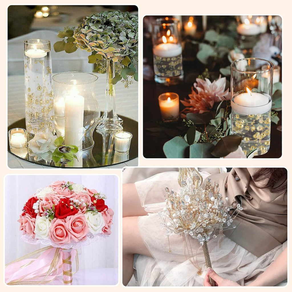 Billbotk 30 Pieces Floating Pearls Beads String for Floating Candles, Gold Vase Fillers for Centerpieces Faux Pearls Beads String for Wedding Celebration Party Decor