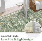 Yamaziot Washable Runner Rug 2x8 – Non Slip Boho Floral Hallway Runner Rug with Rubber Backing, Low Pile Wool Distressed Carpet for Kitchen, Laundry, Bedroom, Entrance, Mottled Green