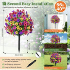Artificial Outdoor Flowers with Stake, 2 Pack 22" UV Resistant Violet Faux Flower Balls, Realistic Artificial Flowers for Outdoor Porch Garden Yard Indoor Home Decor (Red Rose Purple Yellow)