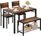 Shahoo Kitchen Table and 2 Chairs for 4 with Bench, 4 Piece Dining Sets for Small Space, Brown