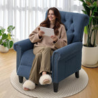 Pushback Recliner Chair, Accent Push Back Chair with Adjustable Footrest, Upholstered Linen Fabric Reclining Sofa with Side Pocket, Comfy Modern Armchair for Living Room, Navy Blue