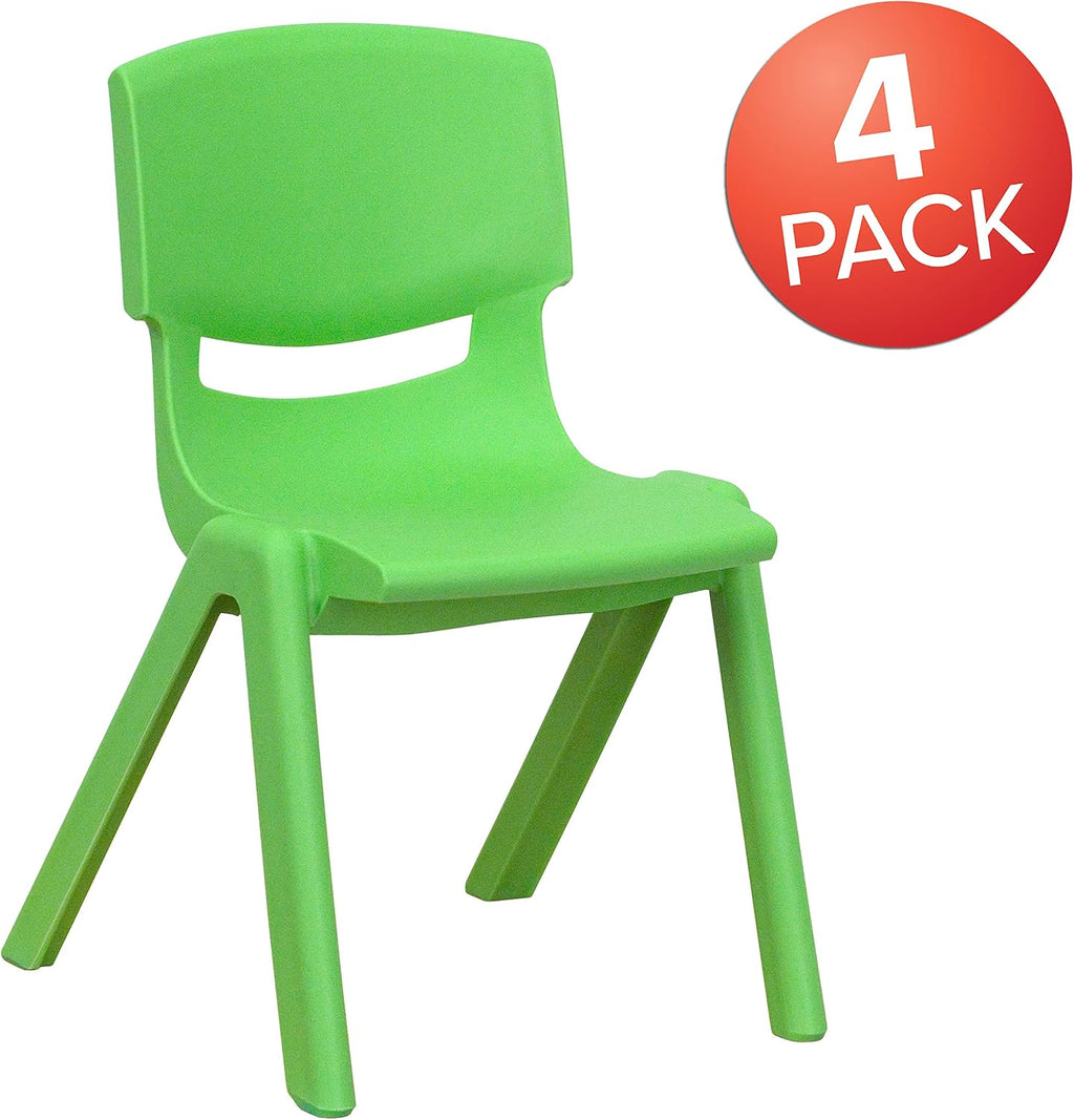 EMMA + OLIVER 4 Pack Green Plastic Stack School Chair with 12" Seat Height - Kids Chair
