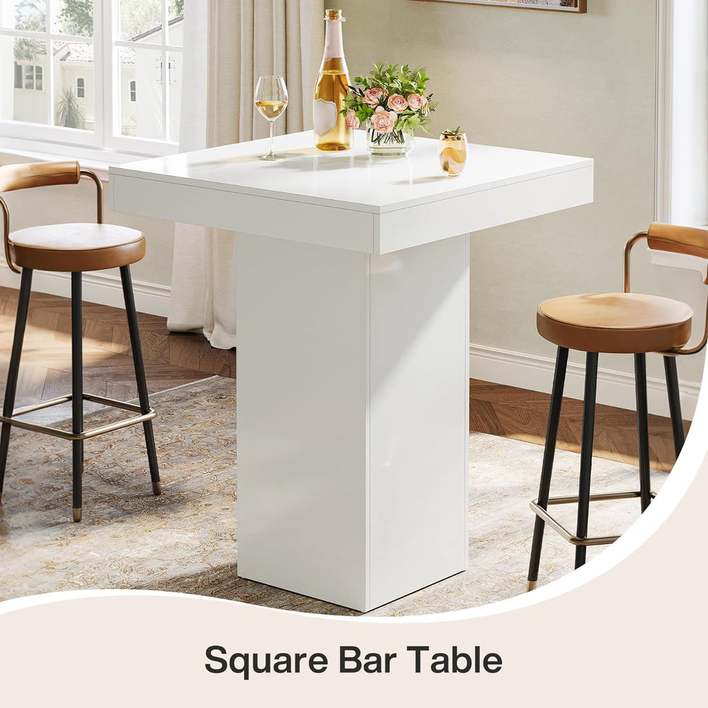 Tribesigns Square Bar Table, Modern Kitchen Dining Table, Counter Height Pub Cocktail Tables for Dining Room, Tavern, Coffee Corner, Party, 31.5 x 31.5 x 39.4 Inches, White