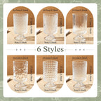 6 Pcs (H: 7" W: 4") Embossed Flower Vase Pedestal Glass Vase Big Base Thickened Crystal Vintage Vases for Wedding Party Home Decor Table Centerpiece House Warming Gifts (Clear,Classic)