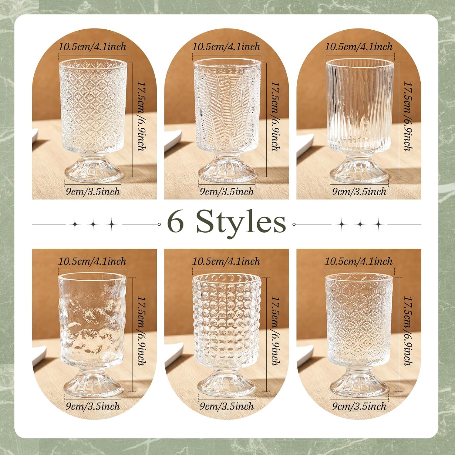 6 Pcs (H: 7" W: 4") Embossed Flower Vase Pedestal Glass Vase Big Base Thickened Crystal Vintage Vases for Wedding Party Home Decor Table Centerpiece House Warming Gifts (Clear,Classic)