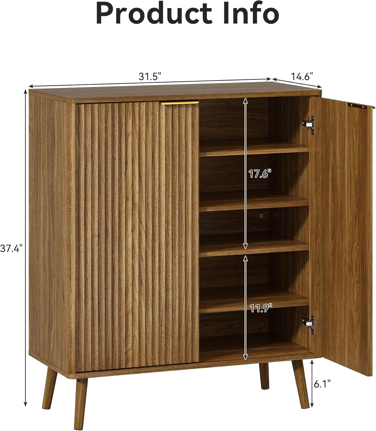Fluted Shoe Cabinet with Doors, 5-Tier Shoe Storage Cabinet with Adjustable Shelves, Wooden Freestanding Shoe Organizer Shoe Cabinet for Entryway,Hallway,Living Room, Natural Oak