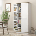 70" Tall Kitchen Pantry Cabinet, Modern Storage Cabinet with 6 Spice Racks and Adjustable Shelves, Freestanding Cupboard for Living Room, Dining Room, Cream White,15.7 * 31.5 * 69.8