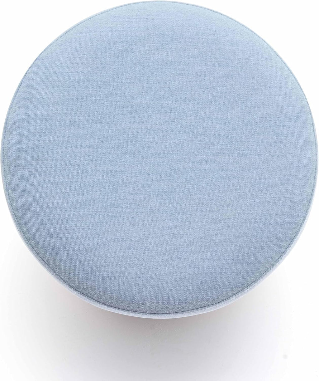 First of a Kind Ottoman Foot Rest - Faded Blue Round Ottoman Stool with Solid Wood Spherical Orbs - 15.7" W x 15.7" D x 18.3" H - Handmade, Easy Clean, 330 lbs Weight Capacity