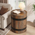 Tribesigns Round End Table with Hidden Storage, 19.68" Barrel Side Table, Farmhouse Wood End Table with Removable Lid, Sofa Side Bedside Nightstand for Living Room, Rustic Brown