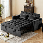 3 in 1 Sofa Bed, Loveseat Sleeper Sofa Bed with Side Pockets, Velvet Fabric Pull Out Couch with Adjustable Backrest for Living Room, Bedroom, Apartment, Black